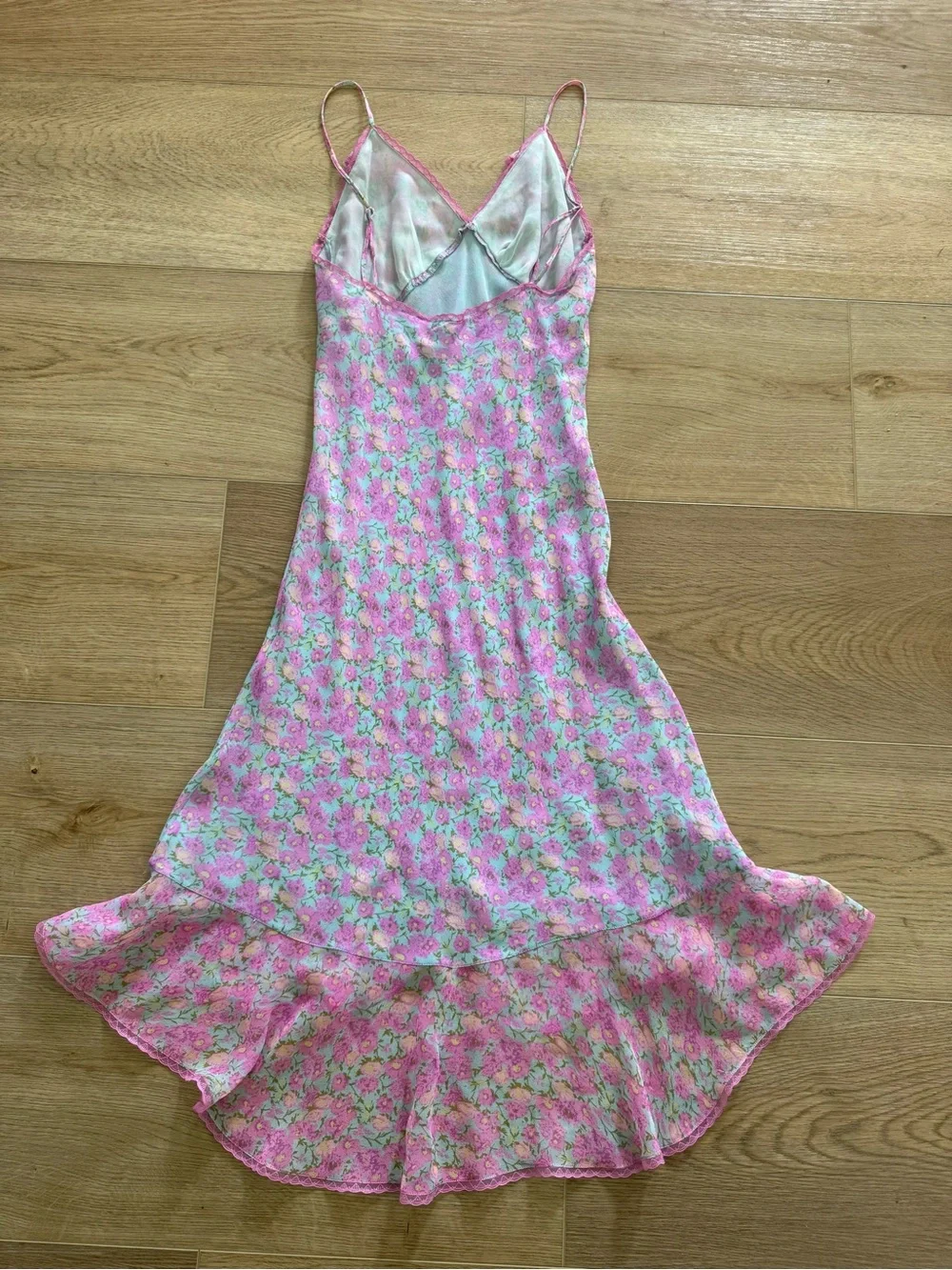 Y2K Sheer Floral Slip Dress Pink Mint Fairy Coquette Small
